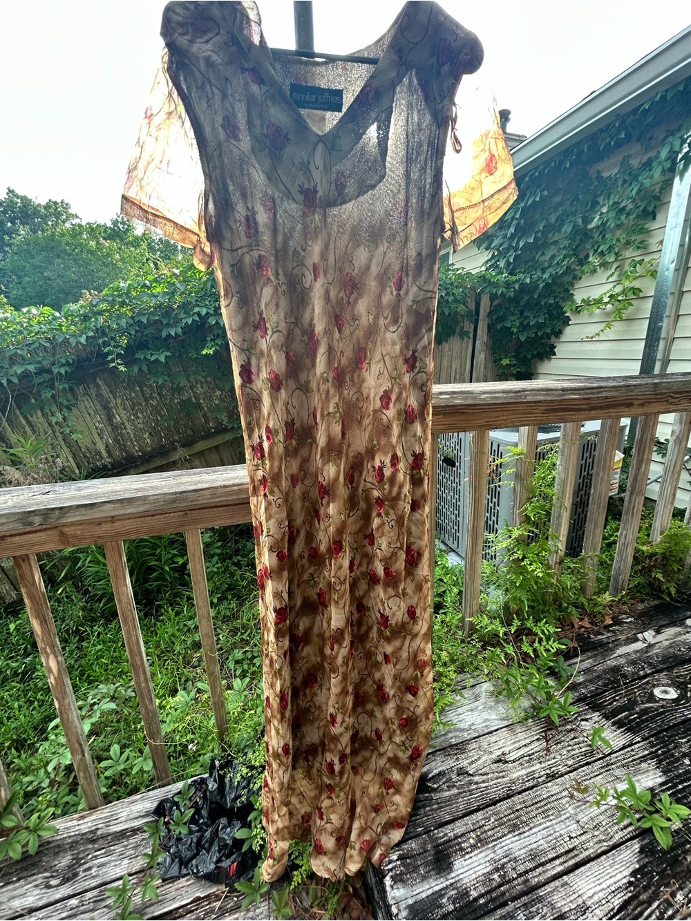 Vintage Jennifer Jefferies Sheer Mesh Rose Print Maxi Dress Romantic Goth Medium